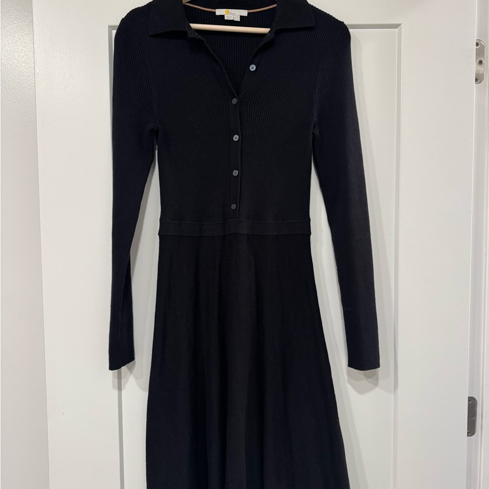 Boden Black Cotton/Wool Blend Long-Sleeve Dress